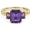 Rings | Blue Nile Amethyst Three Stone Ring In 14K Yellow Gold (10X8)