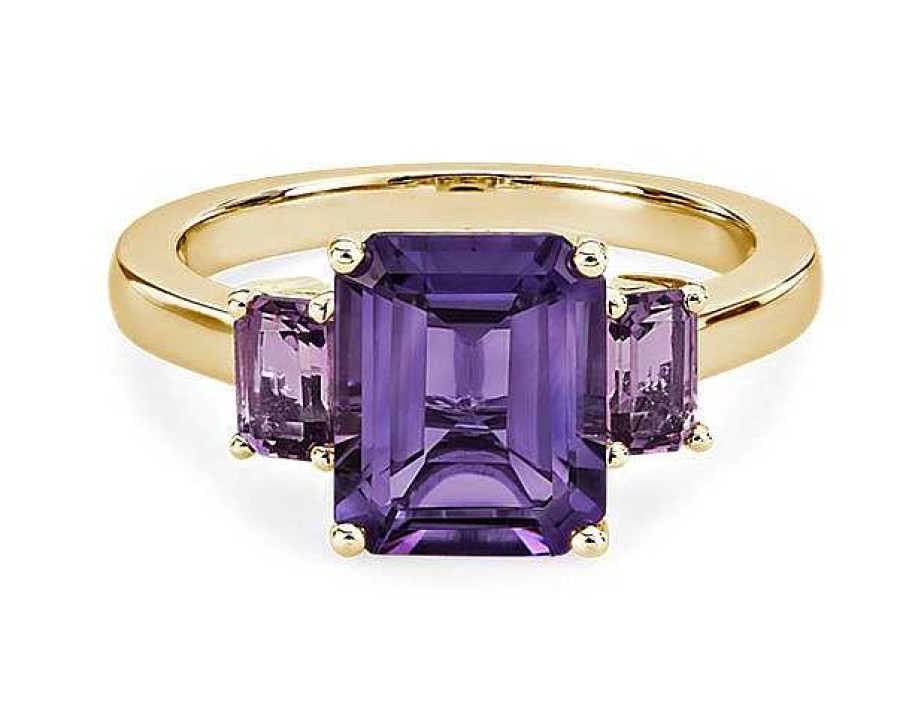 Rings | Blue Nile Amethyst Three Stone Ring In 14K Yellow Gold (10X8)