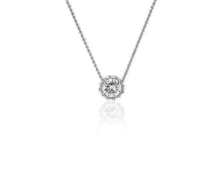 Necklaces | Blue Nile Round Hidden Halo Diamond Pendant In 14K White Gold (7/8 Ct. Tw.)