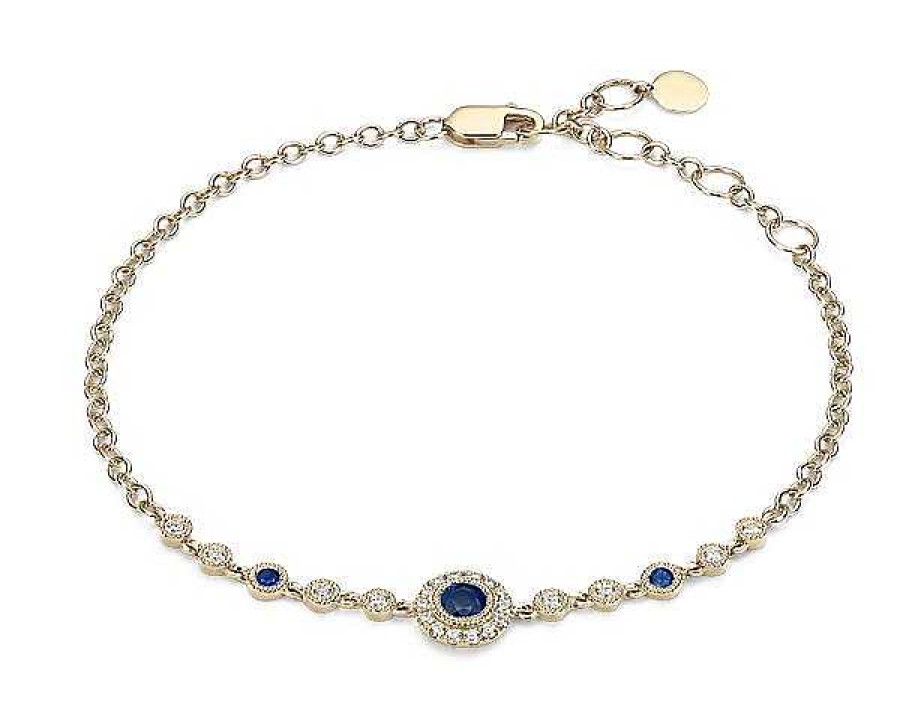 Bracelets | Blue Nile Sapphire And Diamond Vintage Inspired Bracelet In 14K Yellow Gold (3.5Mm)