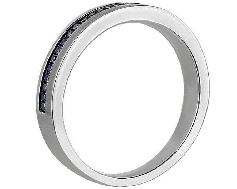 Men'S Rings | Blue Nile Men'S Black Diamond Pav Edge Wedding Ring With Black Rhodium In 14K White Gold (1/6 Ct. Tw.)