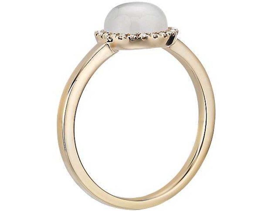 Rings | Blue Nile Petite Round White Moonstone Cabochon Ring With Diamond Halo In 14K Yellow Gold (7Mm)