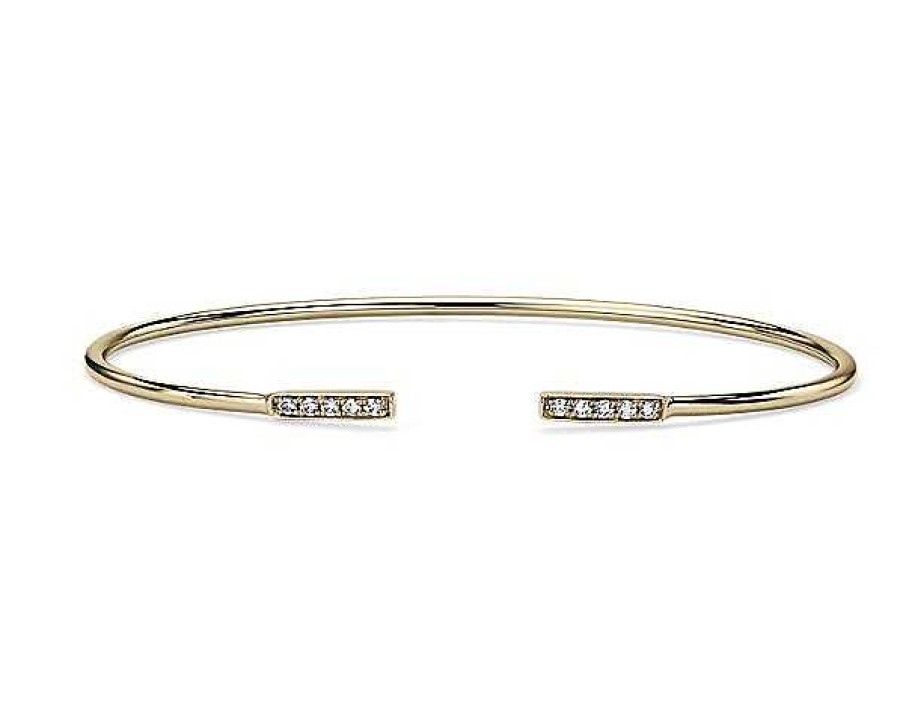 Bracelets | Blue Nile Diamond Open Bar Flex Bangle In 14K Yellow Gold (1/8 Ct. Tw.)