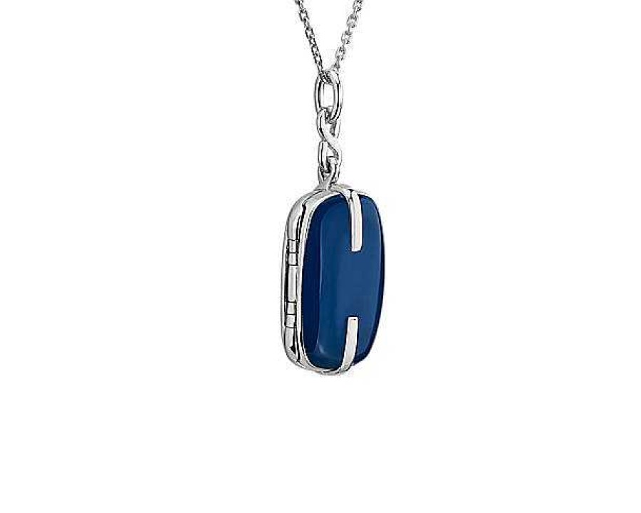 Necklaces | Blue Nile Rectangular Locket With Blue Enamel In Sterling Silver (1.2 Mm)