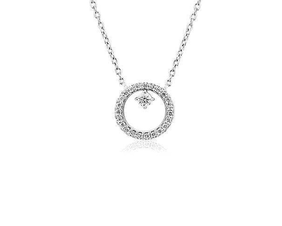 Necklaces | Blue Nile Diamond Petite Circle With Accent Pendant In 14K White Gold (1/10 Ct. Tw.)