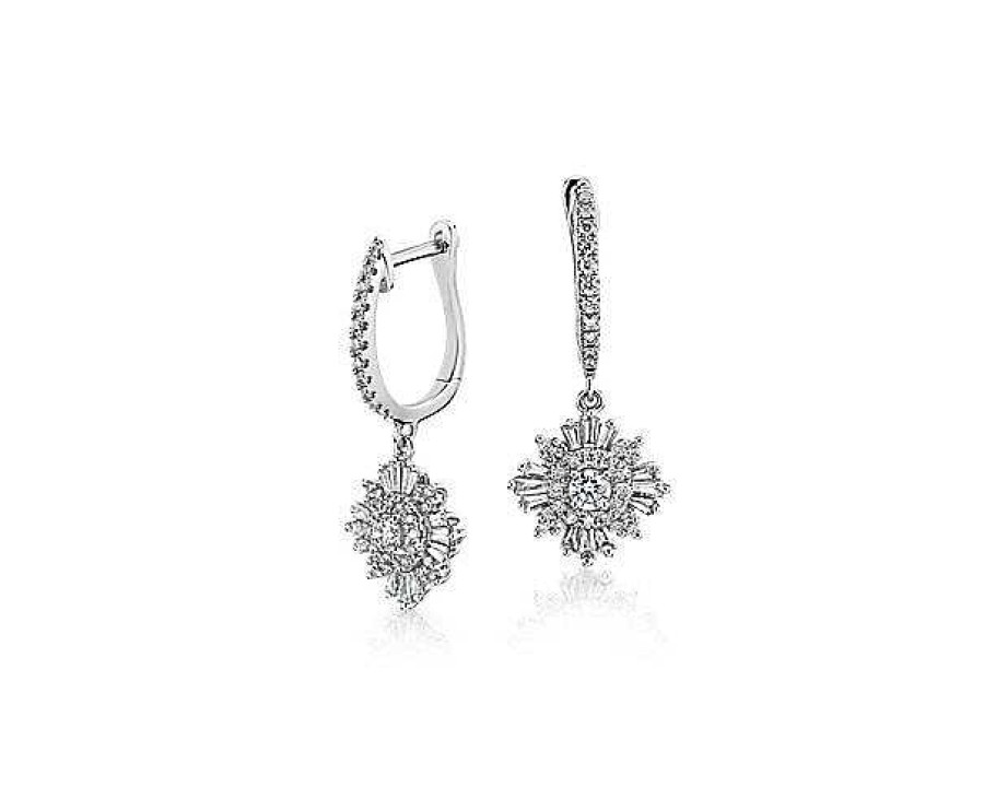 Earrings | Blue Nile Diamond Starburst Drop Earring In 14K White Gold (1 Ct. Tw.)