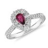 Rings | Blue Nile Pear-Shaped Ruby Ring With Diamond Halo In 14K White Gold (6X4Mm)