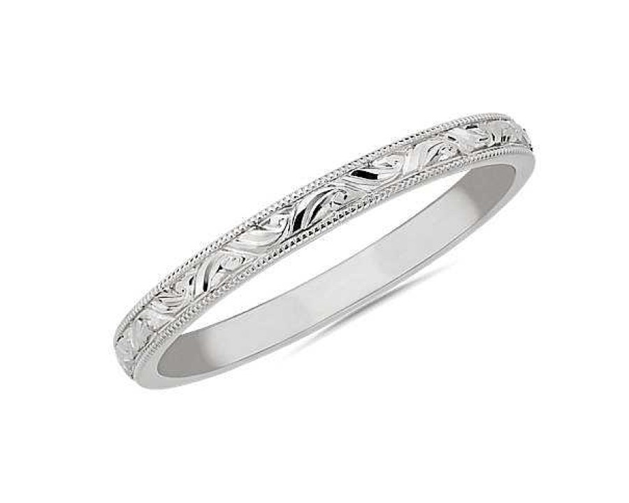 Women'S Rings | Blue Nile Milgrain Swirl Stackable Ring In 18K White Gold (2Mm)