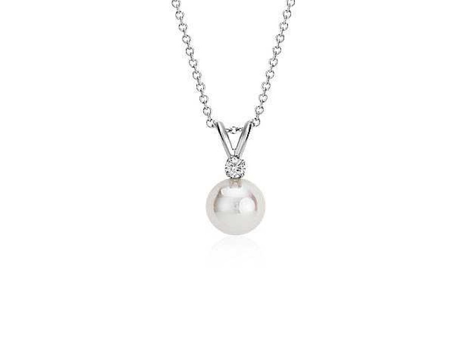 Necklaces | Blue Nile 18" Premier Akoya Cultured Pearl And Diamond Pendant In 18K White Gold (8.0-8.5Mm)