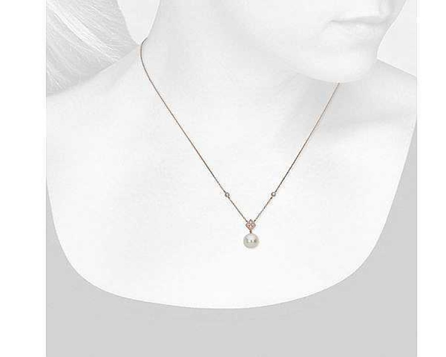 Necklaces | Blue Nile Freshwater Cultured Pearl Drop Necklace With Diamond In 14K Rose Gold (8-8.5Mm)