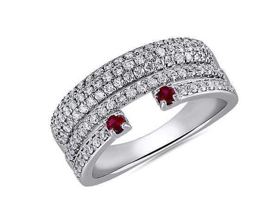 Rings | Blue Nile Three Row Stacked Open Round Ruby & Diamond Ring In 14K White Gold (5/8 Ct. Tw.)