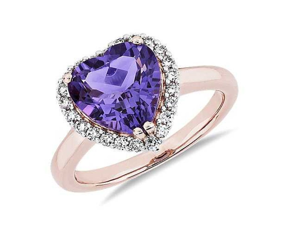 Rings | Blue Nile Heart Shaped Amethyst And Diamond Halo Ring In 14K Rose Gold