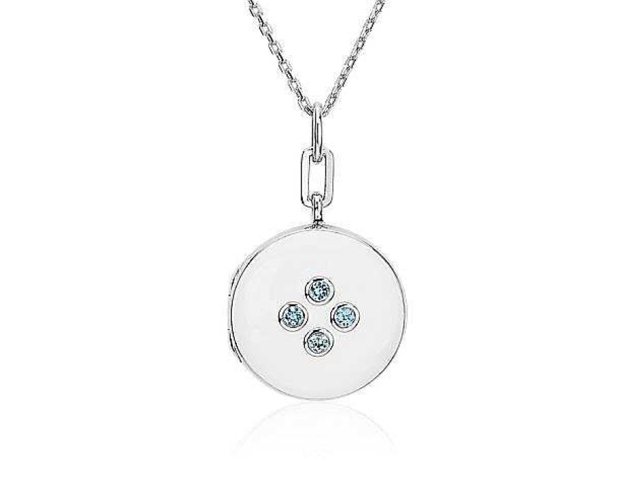 Necklaces | Blue Nile White Enamel Locket With Blue Topaz Detail In Sterling Silver