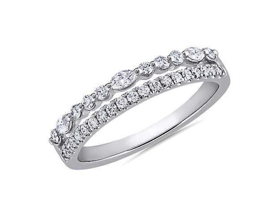 Rings | Blue Nile Two Row Round And Marquise Diamond Stacking Ring In 14K White Gold (1/3 Ct. Tw.)