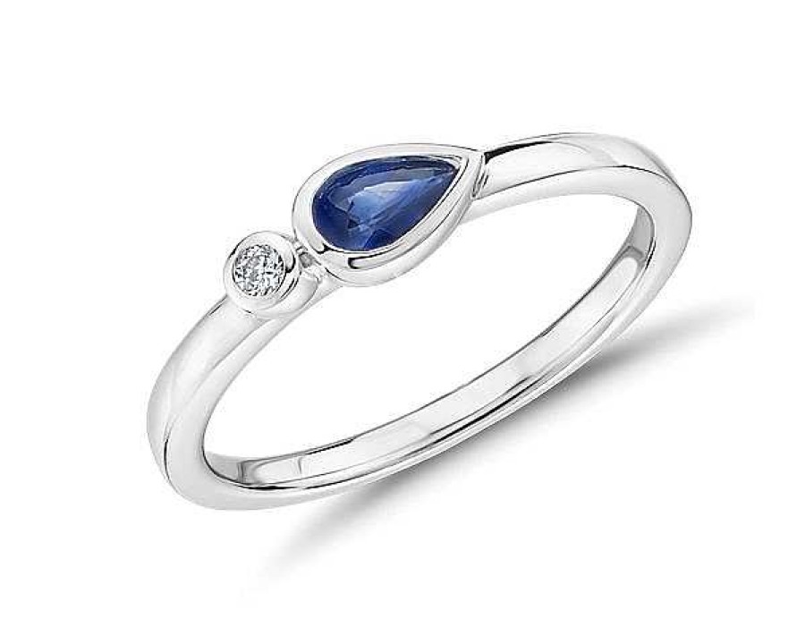 Rings | Blue Nile Bezel-Set Pear-Shaped Sapphire And Diamond Stacking Ring In 14K White Gold (3X5Mm)