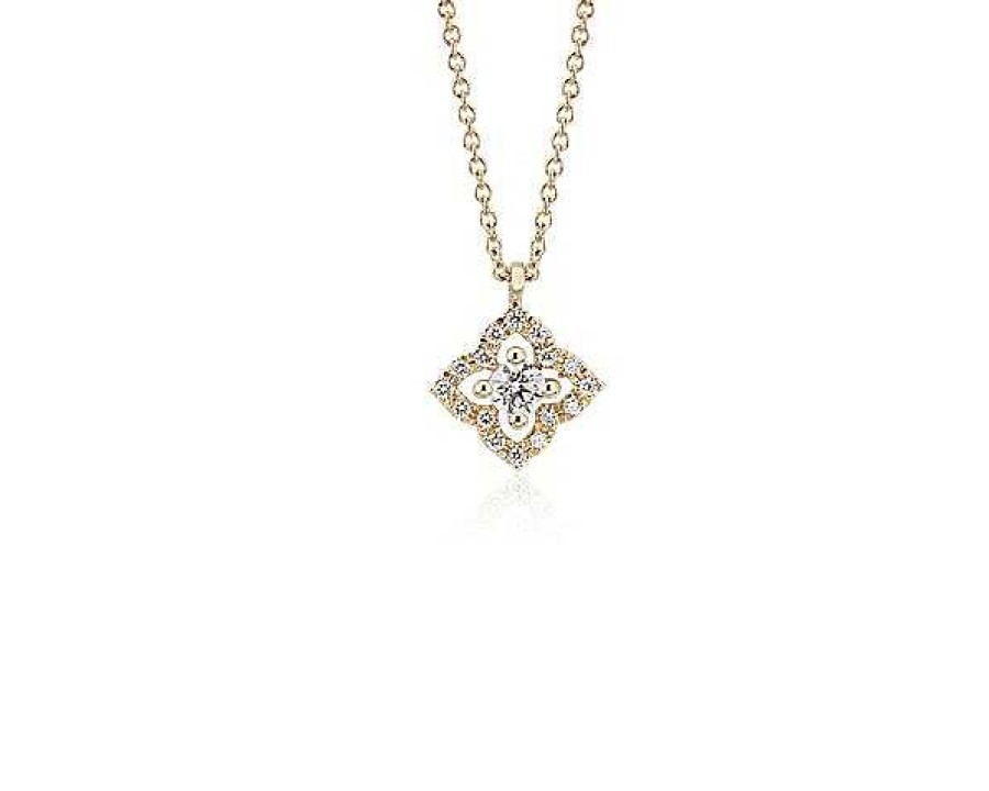 Necklaces | Blue Nile Petite Diamond Floral Pendant In 14K Yellow Gold (1/6 Ct. Tw.)