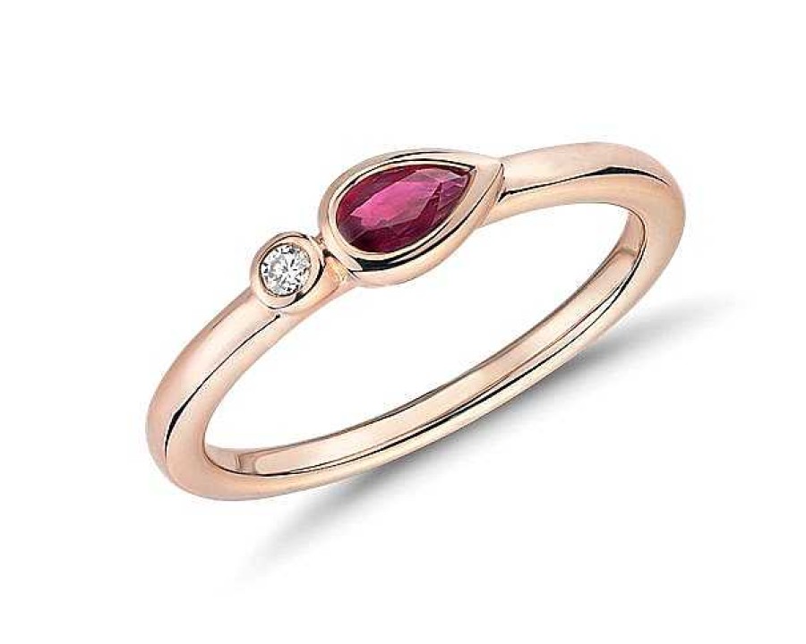 Rings | Blue Nile Bezel-Set Pear-Shaped Ruby And Diamond Stacking Ring In 14K Rose Gold (3X5Mm)