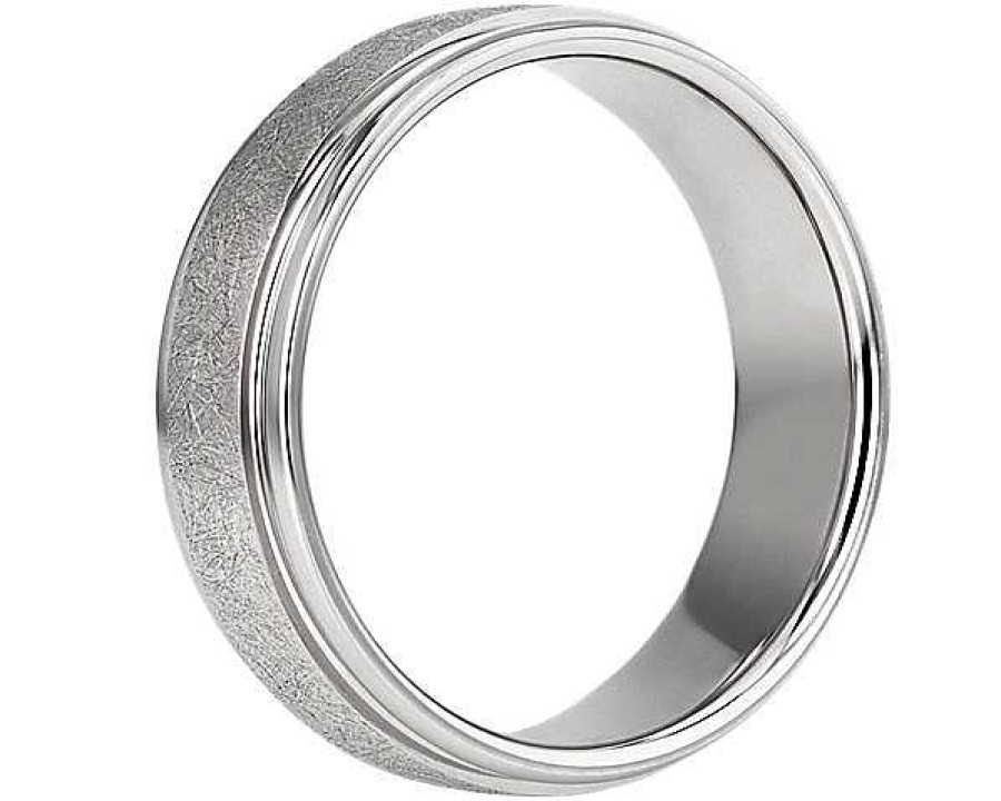 Men'S Rings | Blue Nile Ice-Textured Inlay Wedding Ring In 14K White Gold (6Mm)