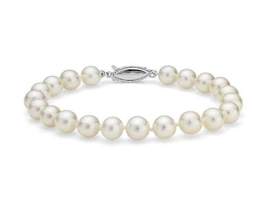 Bracelets | Blue Nile 7" Freshwater Cultured Pearl Bracelet In 14K White Gold (7.0-7.5Mm)