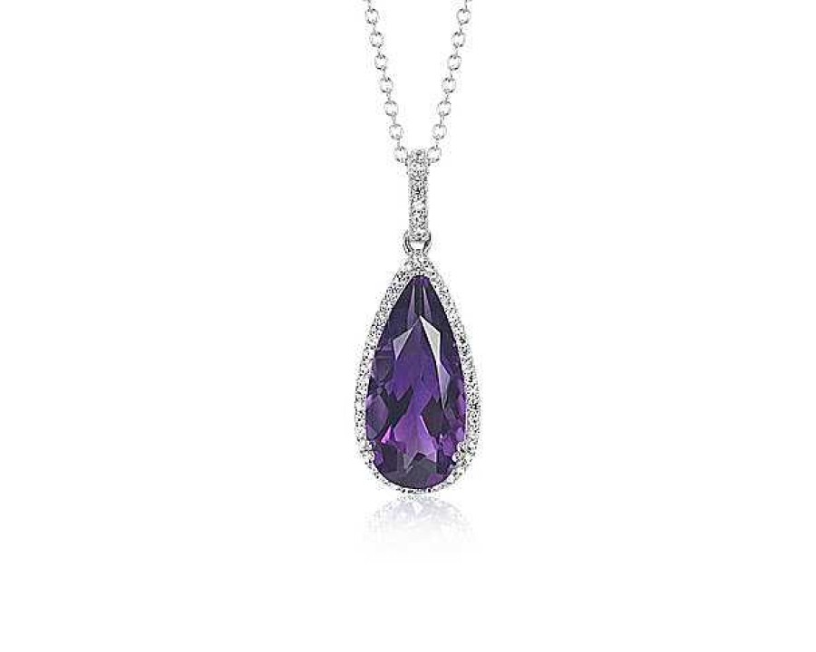 Necklaces | Blue Nile Pear Amethyst Pendant With White Topaz Halo In Sterling Silver (18X8Mm)