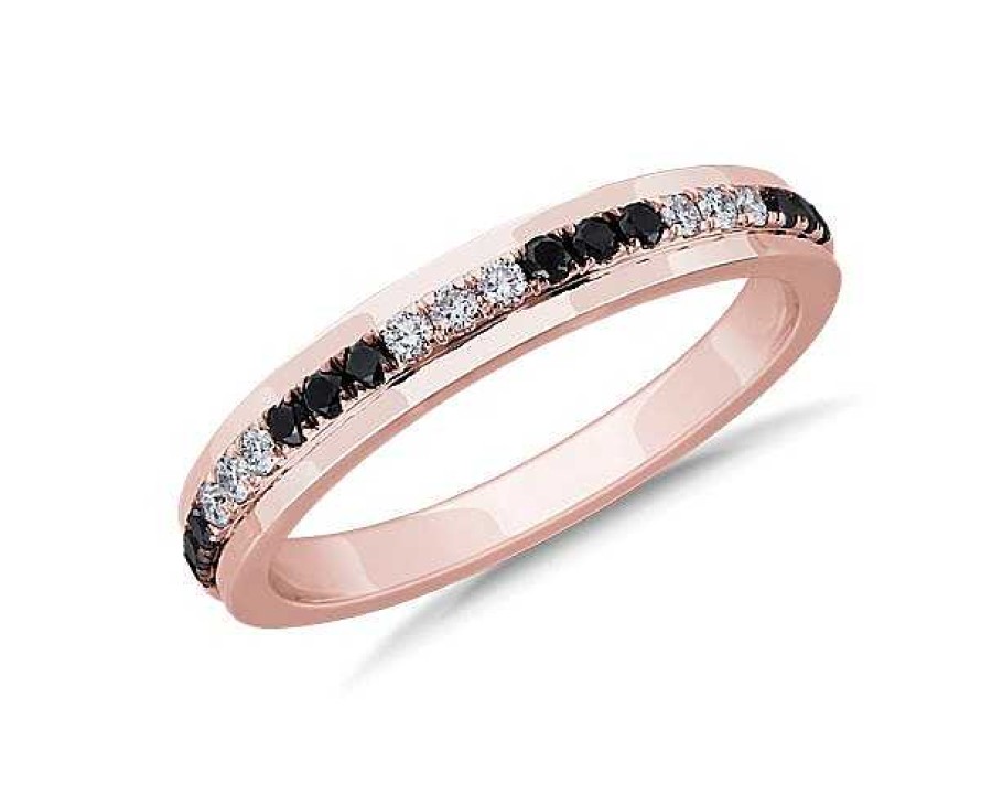 Men'S Rings | Blue Nile Men'S Black & White Diamond Wedding Ring In 14K Rose Gold (3/8 Ct. Tw.)