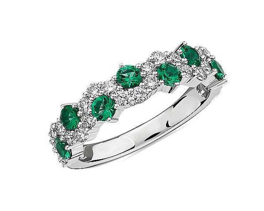 Rings | Blue Nile Staggered Emerald And Diamond Ring In 14K White Gold