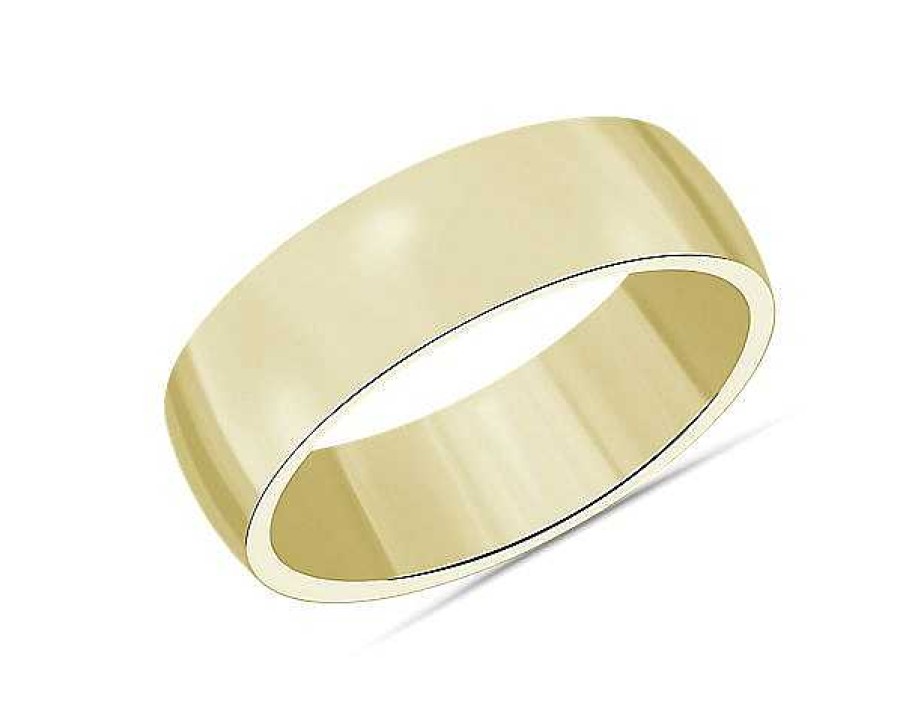 Men'S Rings | Blue Nile Low Dome Comfort Fit Wedding Ring In 14K Yellow Gold (7Mm)