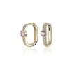 Earrings | Blue Nile Front Facing Pink Sapphire And Diamond Hoop Earrings In 14K Yellow Gold