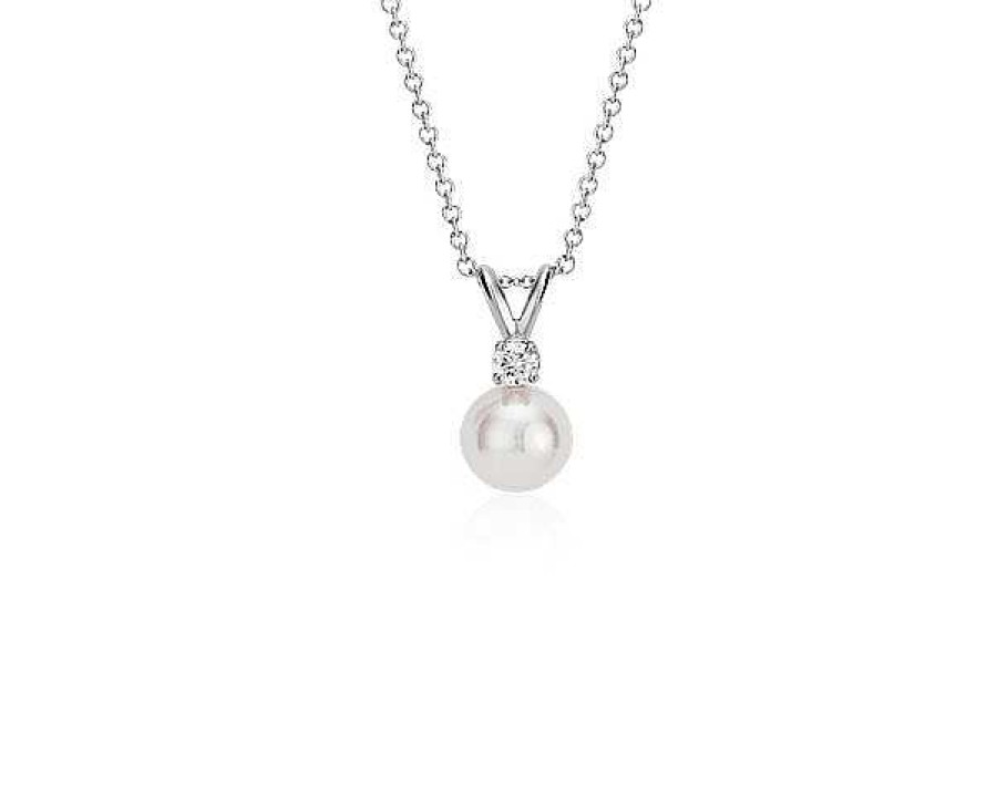 Necklaces | Blue Nile 16" Premier Akoya Cultured Pearl And Diamond Pendant In 18K White Gold (7.0-7.5Mm)