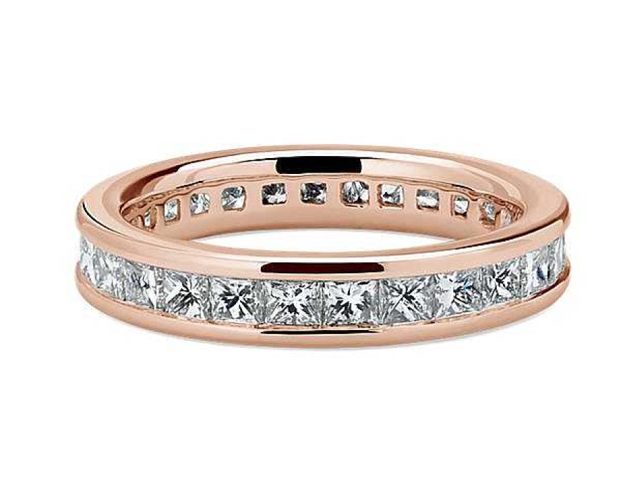 Women'S Rings | Blue Nile Channel Set Princess Diamond Eternity Ring In 14K Rose Gold (2 Ct. Tw.)