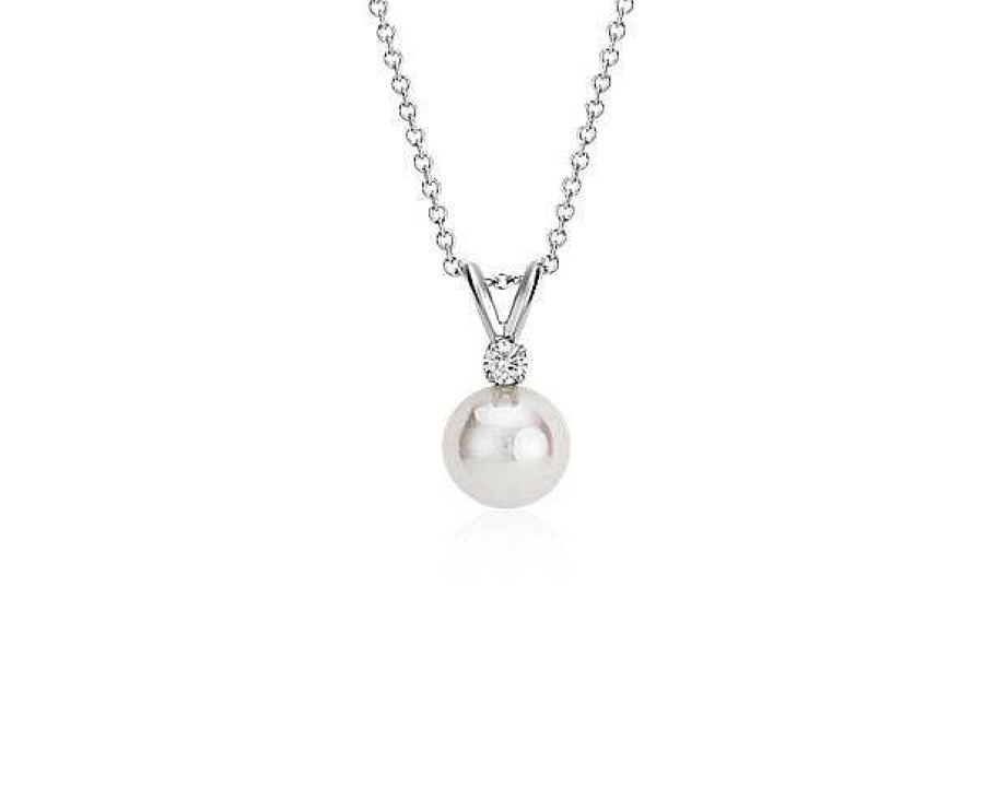 Necklaces | Blue Nile 16" Premier Akoya Cultured Pearl And Diamond Pendant In 18K White Gold (8.0-8.5Mm)