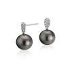 Earrings | Blue Nile Tahitian Cultured Pearl Earrings With Diamond Teardrops In 14K White Gold (9.5-10Mm)