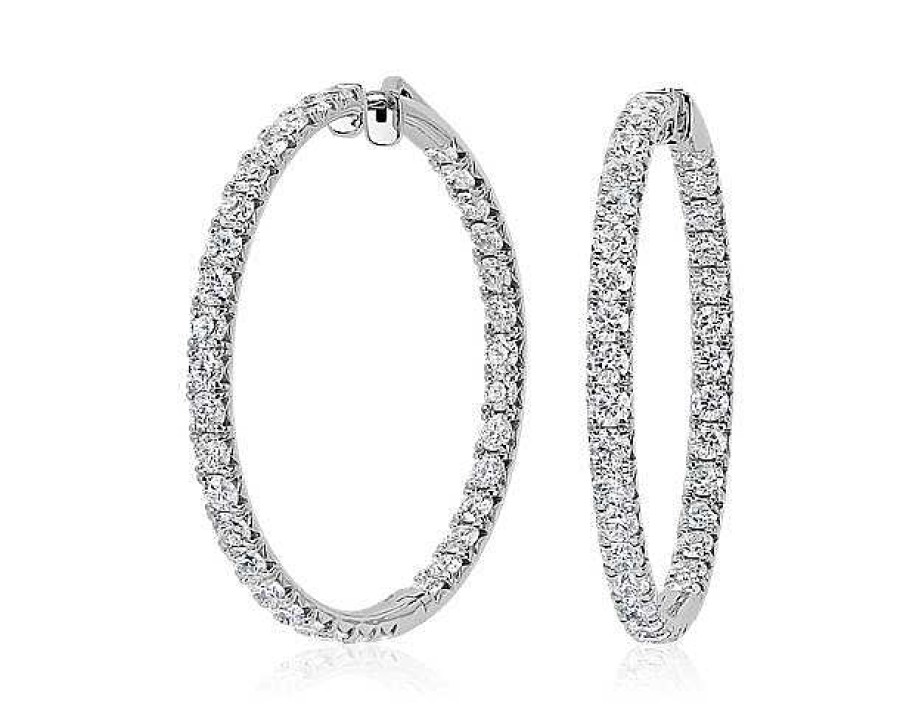 Earrings | Blue Nile French Pav Eternity Diamond Hoop Earrings In 14K White Gold (10 Ct. Tw.)