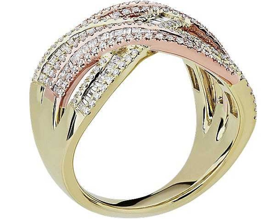 Rings | Blue Nile Round And Baguette Criss Cross Diamond Fashion Ring In 14K Yellow Gold And 14K Rose Gold (1 Ct. Tw)