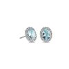 Earrings | Blue Nile Oval Aquamarine And Diamond Halo Stud Earrings In 14K White Gold (5X7Mm)