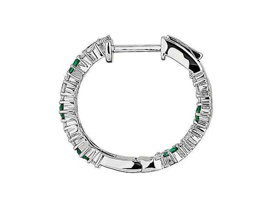 Earrings | Blue Nile Staggered Emerald And Diamond Hoop Earrings In 14K White Gold