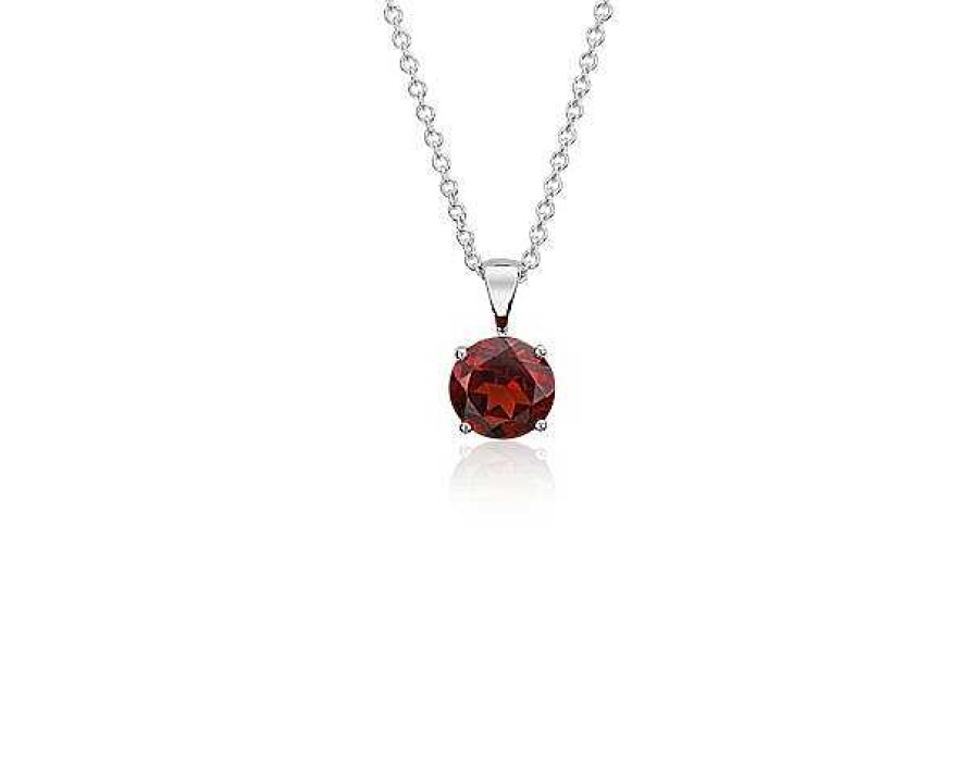 Necklaces | Blue Nile Garnet Solitaire Pendant In 14K White Gold (7Mm)