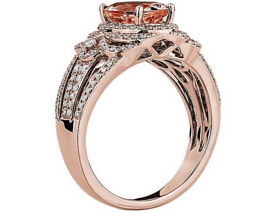 Rings | Blue Nile Oval Morganite Ring With Ornate Diamond Halo In 14K Rose Gold