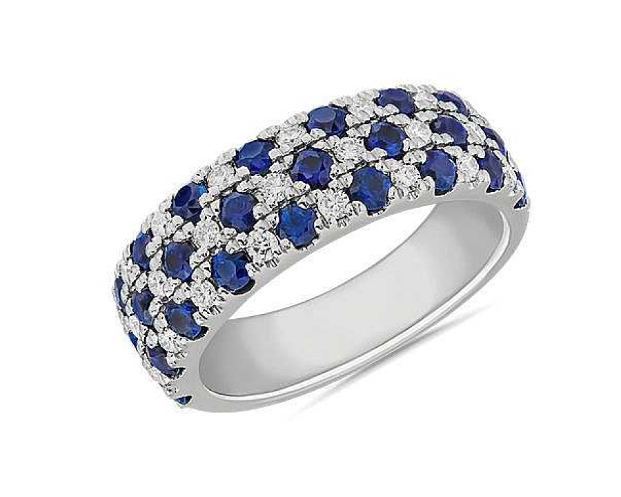 Rings | Blue Nile Alternating Sapphire And Diamond Triple Row Ring In 14K White Gold