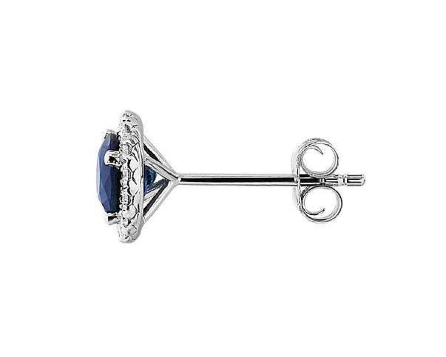 Earrings | Blue Nile Sapphire And Micropav Diamond Stud Earrings In 18K White Gold (5Mm)