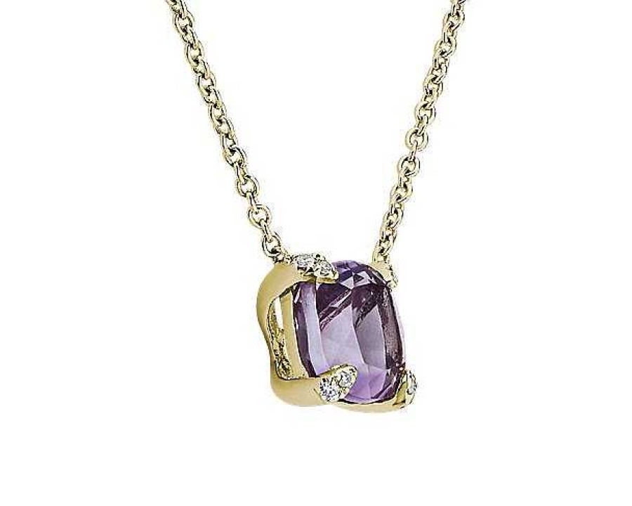 Necklaces | Blue Nile Cushion Cut Rose De France And Diamond Accent Pendant In 14K Yellow Gold (7Mm)