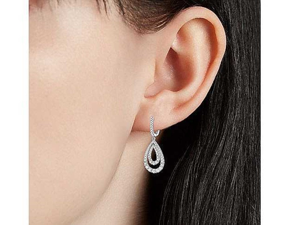 Earrings | Blue Nile Diamond Open Teardrop Graduated Earrings In 14K White Gold (1 1/4 Ct. Tw.)