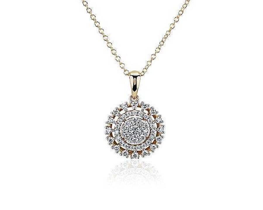 Necklaces | Blue Nile Sunburst Diamond Halo Pendant In 14K Yellow Gold (1/2 Ct. Tw.)