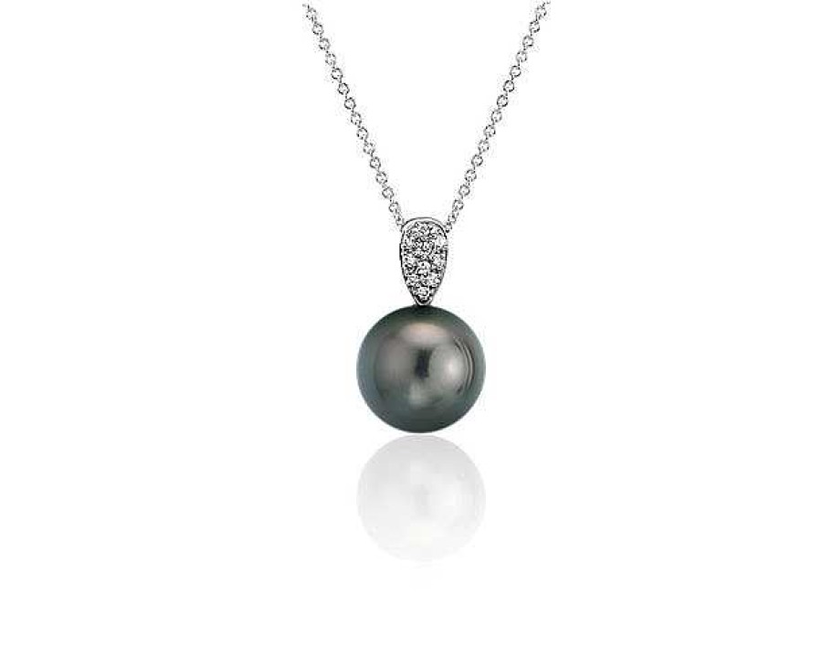 Necklaces | Blue Nile Tahitian Cultured Pearl Pendant With Diamond Teardrop In 14K White Gold (10-10.5Mm)