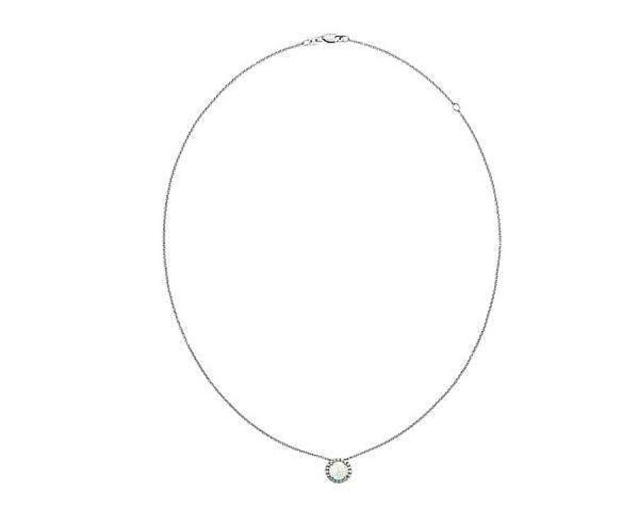 Necklaces | Blue Nile Opal And Diamond Halo Pendant In 14K White Gold (7Mm)