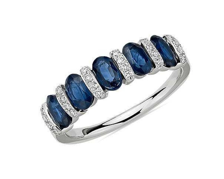 Rings | Blue Nile Alternating Oval Sapphire And Diamond Ring In 14K White Gold