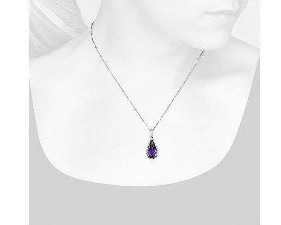 Necklaces | Blue Nile Pear Amethyst Pendant With White Topaz Halo In Sterling Silver (18X8Mm)