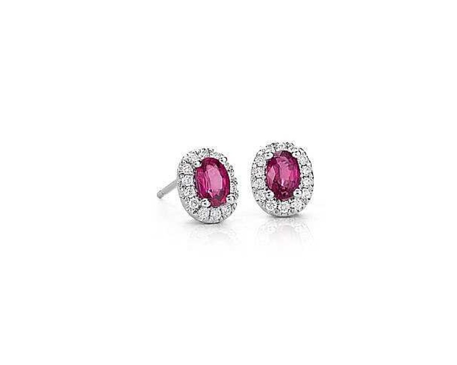 Earrings | Blue Nile Oval Ruby And Pav Diamond Earrings In 14K White Gold (6X4Mm)