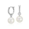 Earrings | Blue Nile Freshwater Cultured Pearl And White Topaz Drop Hoop Earrings In Sterling Silver (9Mm)