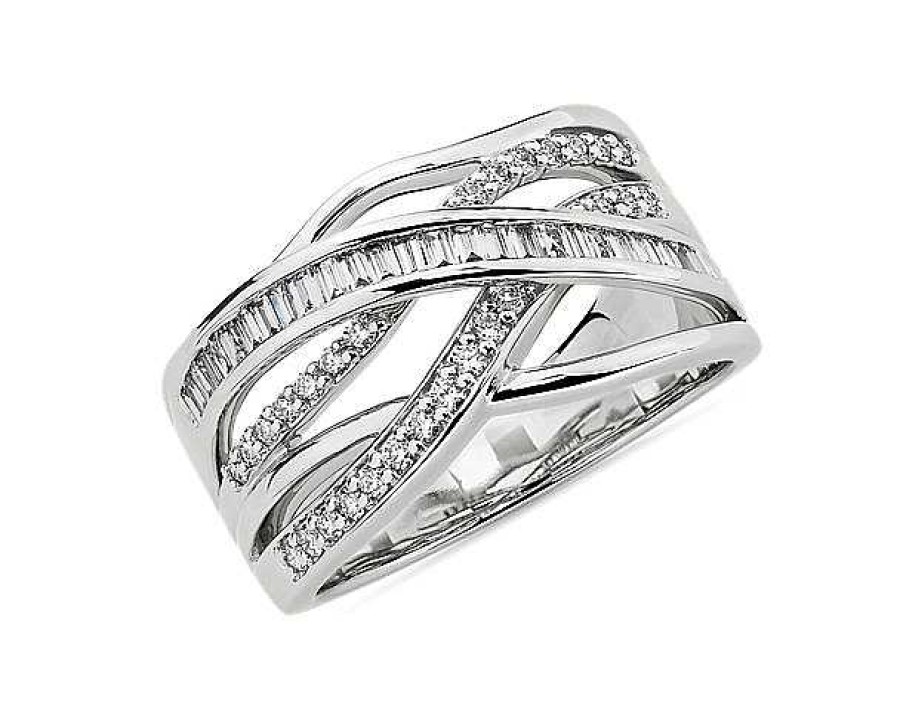 Rings | Blue Nile Round And Baguette Diamond Crossover Fashion Ring In 14K White Gold (1/2 Ct. Tw.)